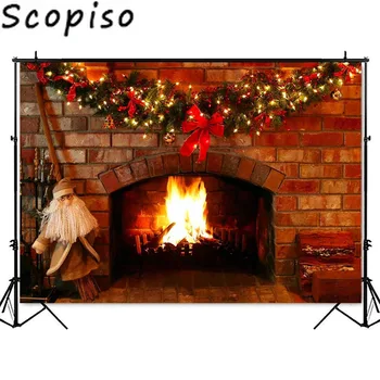 

Scopiso Red Brick Fireplace photography backdrop bright fire Christmas party decoration supplies fireplace photocall studio prop