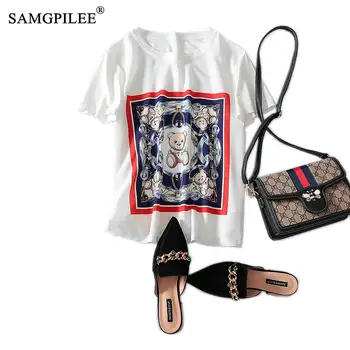 

Women T-shirt 2020 Summer Woman Clothing Casual T-shirt Brand Women Chiffon Short Print O-neck Femme T-shirts Oversize Vadim