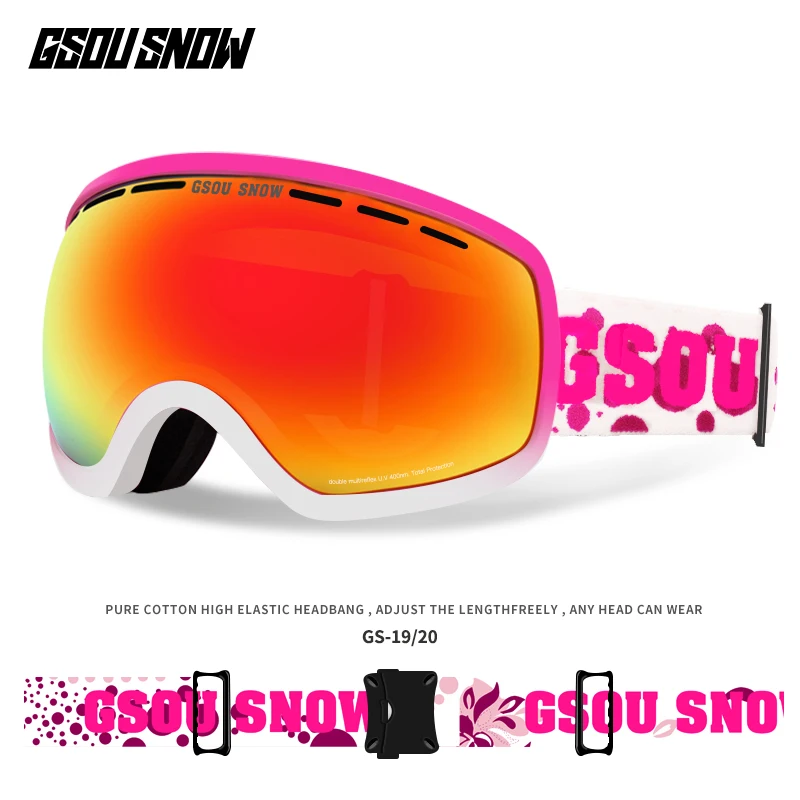 GSOU SNOW Ski Goggles Double Layers UV400 Anti-fog Big Ski Glasses Men Women Snowboarding Skiing Goggles With Packet - Цвет: 005