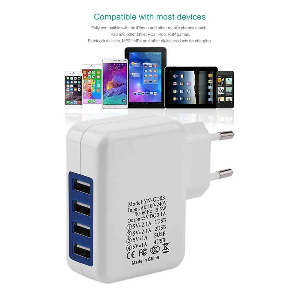 Многофункциональное Универсальное USB зарядное устройство для путешествий, настенное зарядное устройство, адаптер, портативное зарядное устройство для смартфонов, 4 порта
