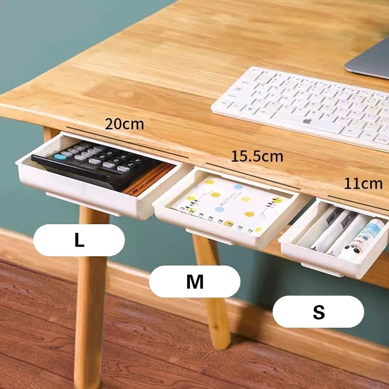 Self Stick Pencil Tray Under Desk Drawer Organizer Table Storage Boxes Stand Self-adhesive Under-drawer Box |