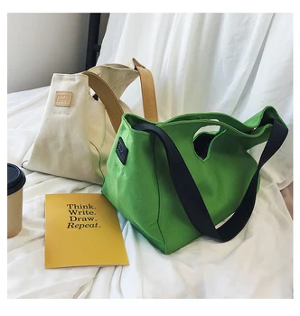 

2019 Summer Solid Color Canvas Bag Women Girls Fashion Shoulder Bag Wild Messenger Bag Large Capacity Casual Fashion Handbag