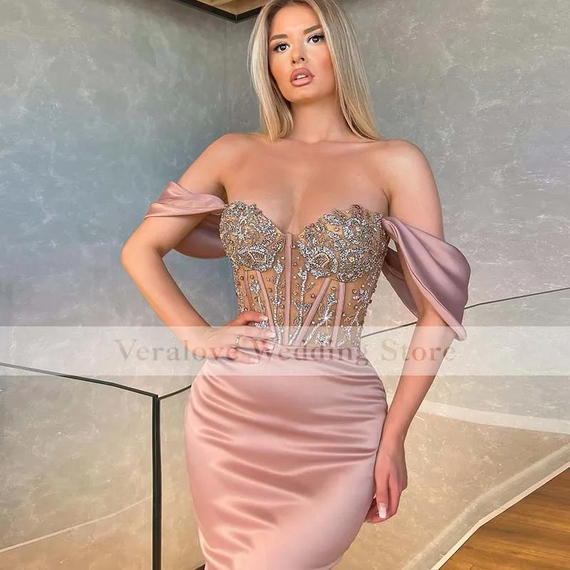 Veralove Pink Mermaid Prom Dress 2021 Off the Shoulder Robe De Mariage Suknia Slubna Formal Reception Party Gowns cheap prom dresses