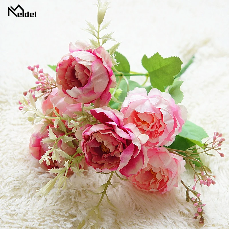 B-deep pink Meldel свадебный букет, Искусственный Пион, 7 головок, розовый, для подружек невесты, свадебный букет, сделай сам, для дома, вечерние, декор для магазина - Цвет: B-deep pink