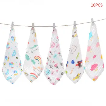 

10 Pcs/Set Baby Muslin Washcloth with Printed Design Newborn Handkerchief Cotton Gauze Infant Face Towel