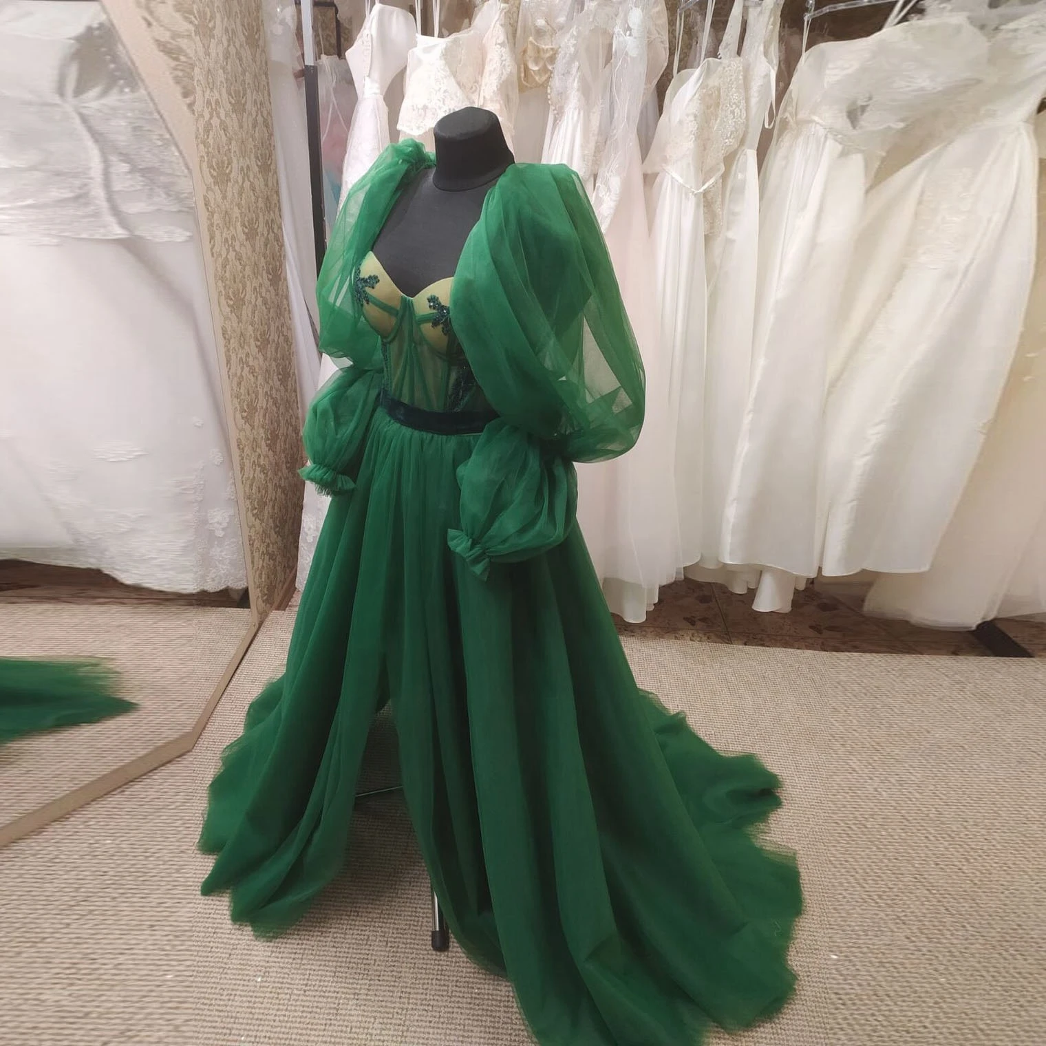 

Green Elegant Exquisite Women Dress A-Line Floor Length Tulle Ruffle Sweetheart Evening Dress Party Dress Plus Size Custom Made