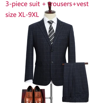 

New Arrival Fashion High Quality Men Suits three Piece Large Black Gray Wedding Dress Groom Suit Plus Size XL-6XL 7XL 8XL9XL