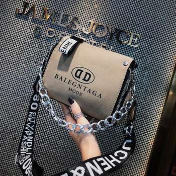 

Scrub Leather Messenger Bag 2019 New Fashion Women Handbags Letter Wide Strap Chains Design Bucket Shoulder Bag Bolsa Feminina