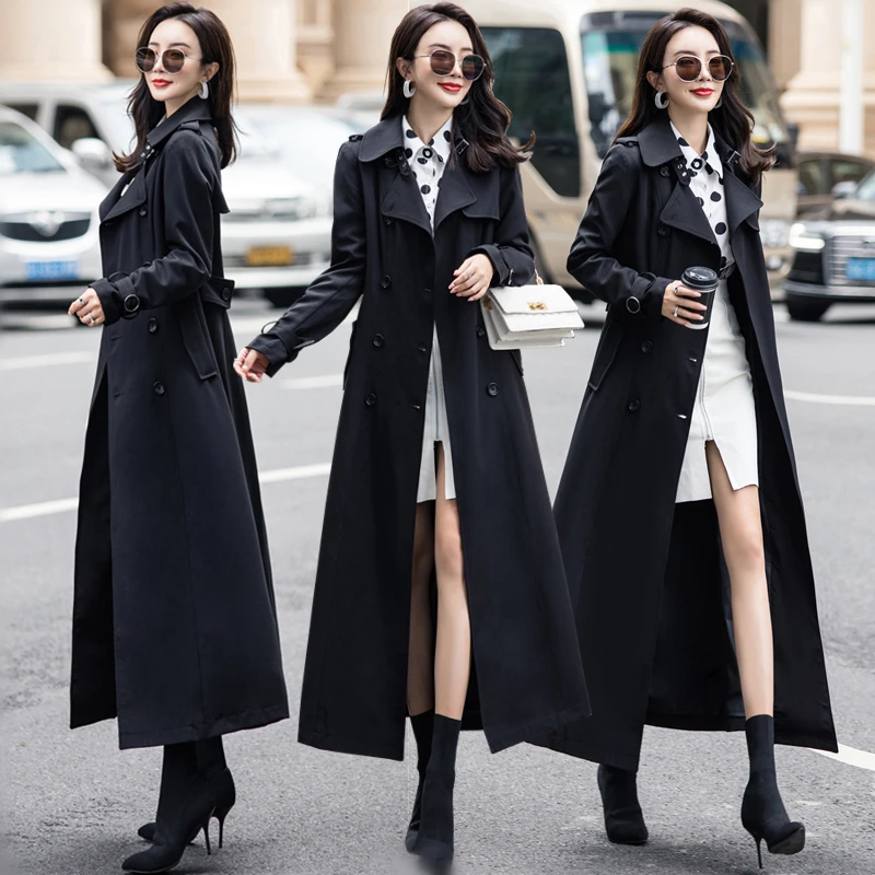 High quality windbreaker female Korean autumn new women's waist slimming windbreaker over the knee coats slim long coat women's