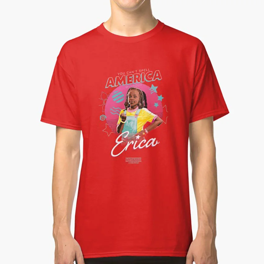 thumbnail image 1 of Camiseta de Stranger Without Things Erica You Can't Spell America con el logotipo de Stranger Things America, 1 of 5