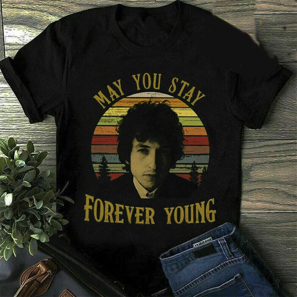 Bob Dylan May You Stay Forever Young винтажная черная футболка мужская женская с принтом на