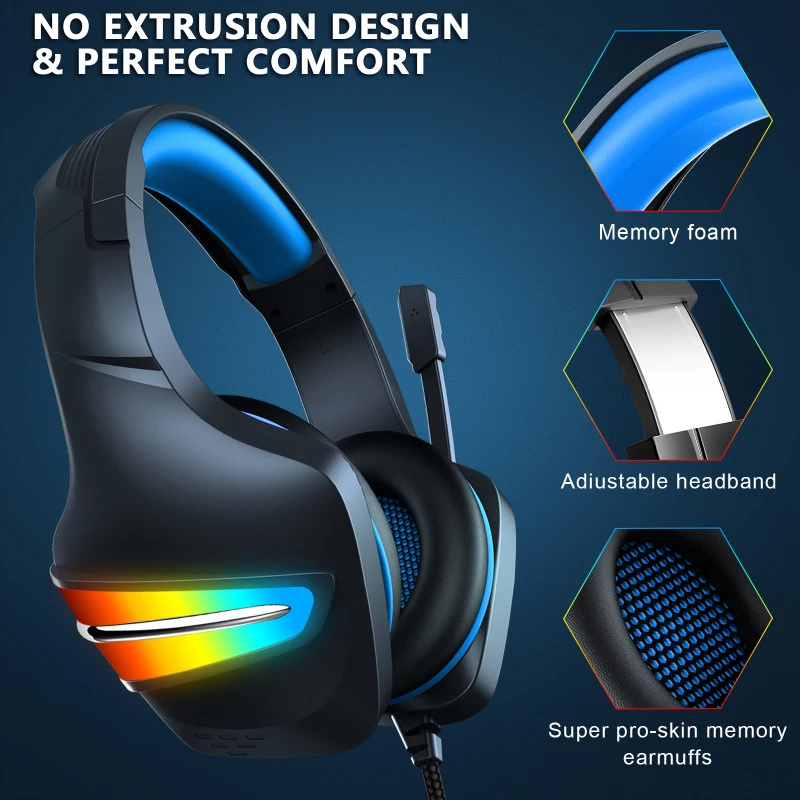 J6 Head-mounted Gaming Headset Wired Colorful LED Light Glow Headphone With Noise-canceling Microphone For Computer Laptop | Электроника