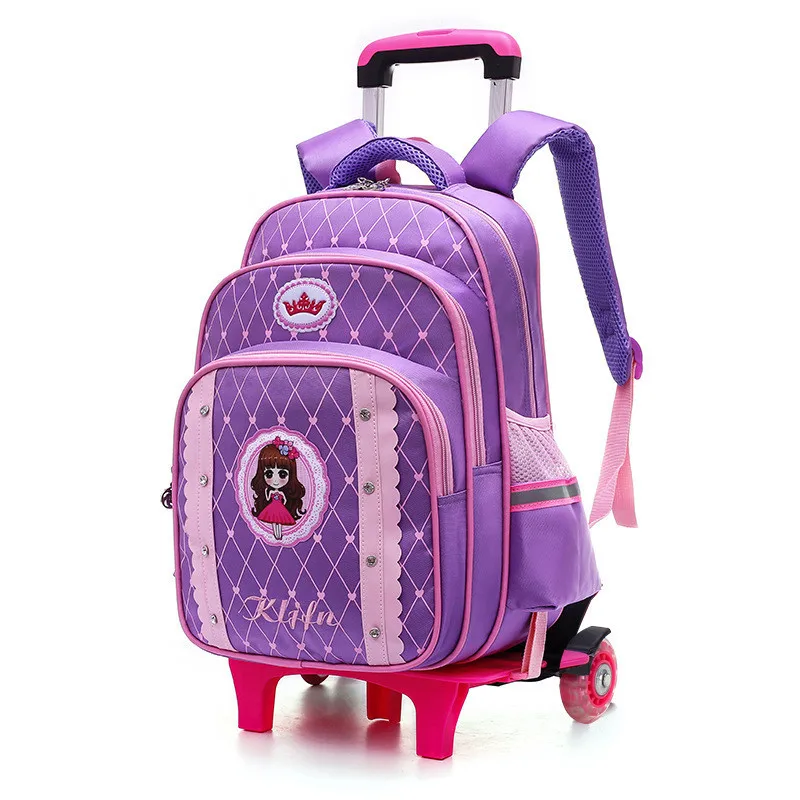 2 wheels purple Съемный Детский Школьный рюкзак на колесиках, детские школьные сумки для девочек, детская сумка принцессы, школьный рюкзак, Mochilas Escolares - Цвет: 2 wheels purple