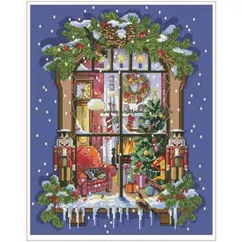 

Christmas window patterns Counted Cross Stitch 11CT 14CT 18CT DIY Cross Stitch Kits Embroidery Needlework Sets home decor