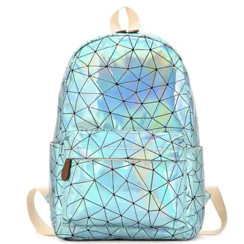 

New Geometric Holographic Women's bag Hologram Leather Shoulder Bag Fashion big travel Backpack Laser For Girl School bag