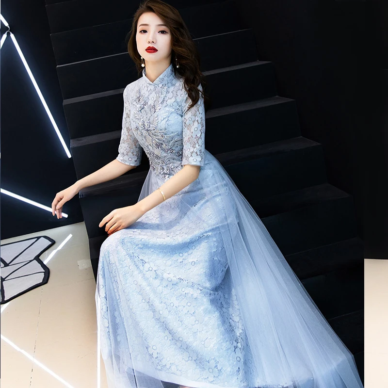 Женские вечерние платья, восточные женские кружевные Cheongsam, элегантный в китайском стиле, Длинные Qipao, сексуальные тонкие свадебные платья, Vestidos XS-XXXL