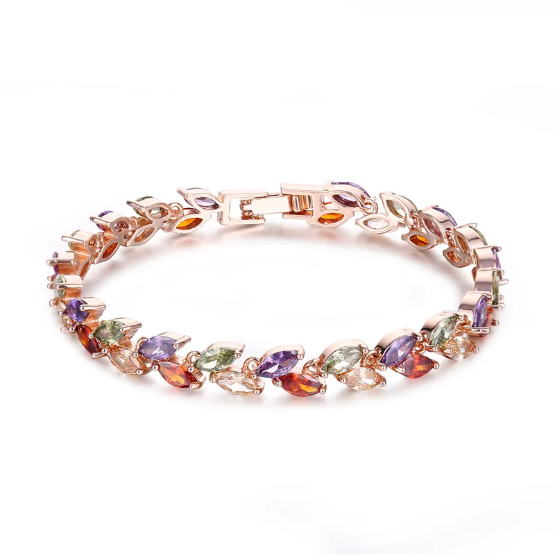 

Europe And America Zircon Bracelet Rainbow Colorful Zircon Bracelet Rose Gold Color Crystal Rich Hand Jewelry Women's Gift