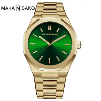 

Hexagon Dial Japan MIYOTA 2035 Movement Gold Green Stainless Steel Waterproof Butterfly Buckle Sports Wrist Watches For Men