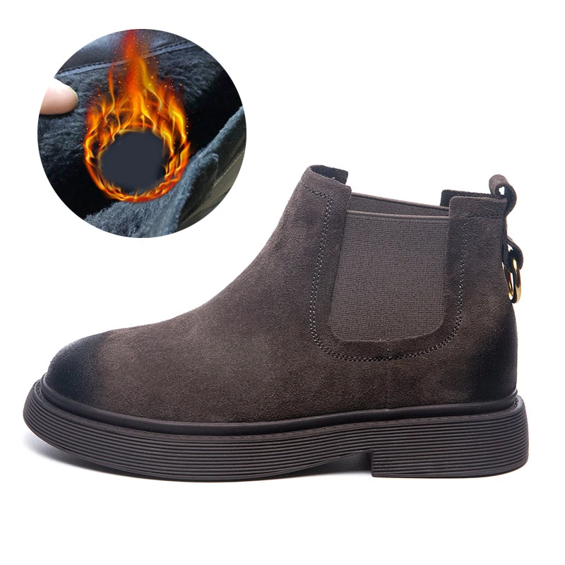 Осенняя обувь из натуральной кожи; botas mujer; женские ботинки «Челси»; botas mujer; женские ботинки; женские ботильоны с перекрестной шнуровкой - Цвет: brown with fur