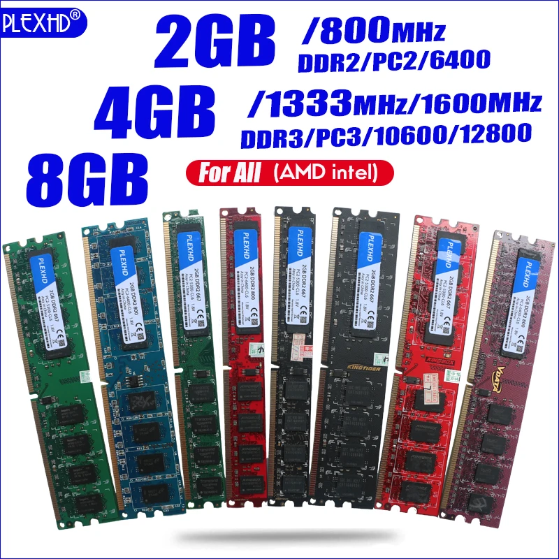 eksegese Skal skridtlængde Plexhd Desktop Pc Memory Ram Memoria Module Ddr2 Ddr3 Pc3 1600mhz 1333mhz  800mhz 667mhz Pc2 6400 2gb 4gb 8gb For Intel - Rams - AliExpress