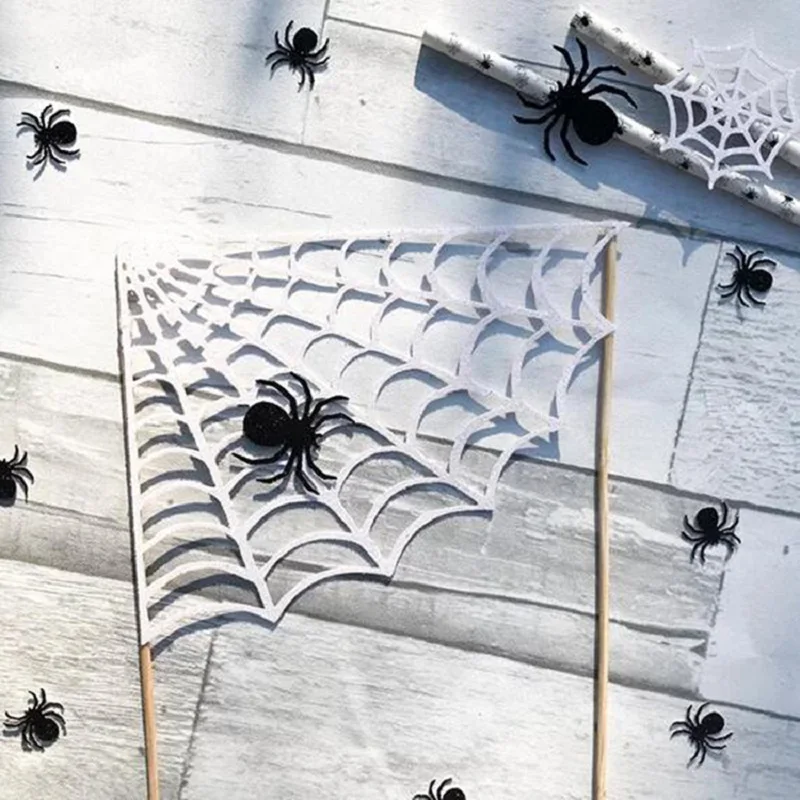 

2PCS Spider Web Cake Toppers Pumpkin Happy Halloween Birthday Holiday Celebration Party Supplies CakeToppers Free Shipping