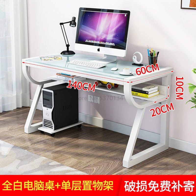 Компьютерный настольный стол простой современный бытовой экономичный из закаленного стекла Esports офисный студенческий стол для спальни простой стол - Цвет: Белый