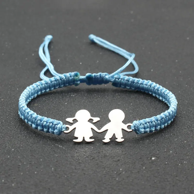 Cute Family Style Stainless Steel Boy Girl Charm Bracelet Lucky String Handmade Braid Adjustable Bracelets for Women Men Couples