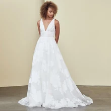 

Deep V Neck White Wedding Dresses Sleeveless Chiffon Dress 2022 New Floor-Length Applique Bridal Gowns Vestido de novia