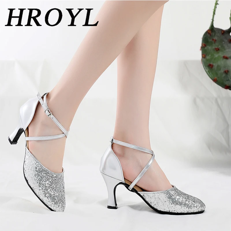 HROYL Dance Shoes Latin Tango Ballroom Jazz Modern Dancing shoes for Women Girls Ladies Rubber Sole Gold/Silver Dropshipping | Спорт и