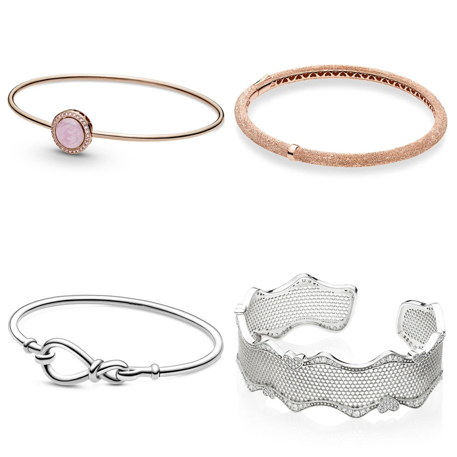 

New 925 Sterling Silver Bracelet Frosted Sand Surface Honeycomb Love Infinite Shiny Bracelet Suitable for Original Lady Jewelry