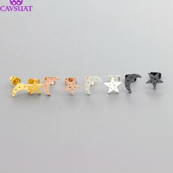 

Wholesale 10 Pairs Stainless Steel Tiny Moon & Star Stud Earrings Rose Gold Black Color Orecchini Donna Bridesmaid Gifts