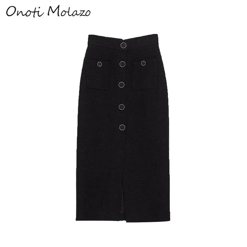 Onoti Molazo Женская шерстяная юбка на каждый день, зимние пуговицы, Осенние шикарные элегантные женские офисные юбки, модные женские юбки, новинка