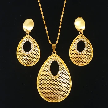 

2020 New Fashion African Jewelry Sets For Women Bronze Gold Chains Necklace&Pendants Big and Luxury Jewellery