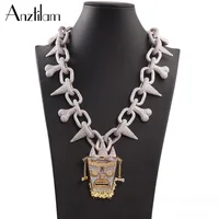 AZ Hip Hop Super Big Head Iced Out Pendant Necklace With Bling 45CM Bone ZIRCON Paved Choker Chains For Men Rapper Free Shipping 1