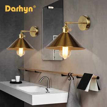 

DARHYN Vintage Wall Lamp With Switch Copper Color Wall Lamp Bedroom E27 Wall sconce Gold Plug In Wall Lamp For Living Room