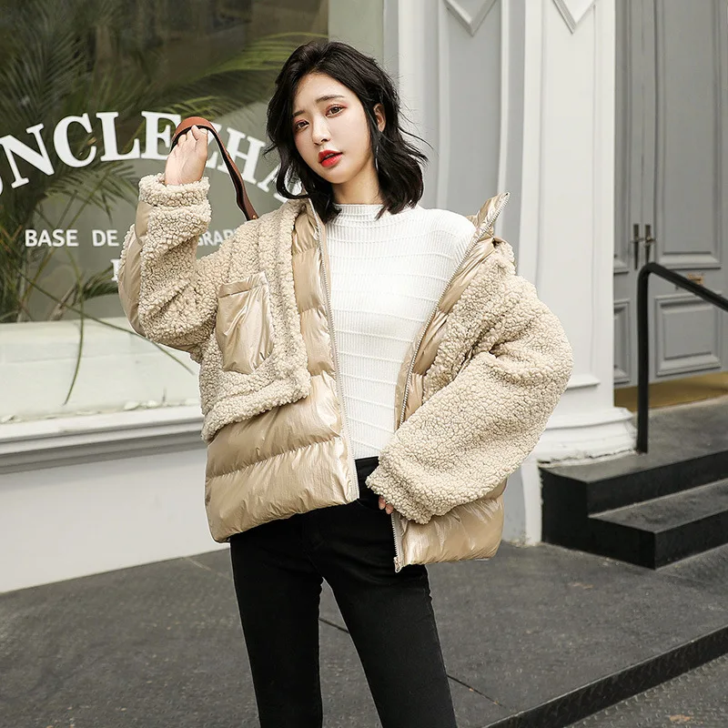 Lambs Wool Joint Short Bread Cotton Coat Winter New Style Korean-style Loose Fashion WOMEN'S Dress ke li rong Cotton-padded