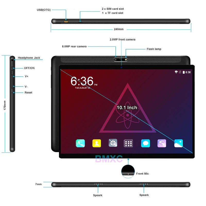 Супер закаленное 2.5D стекло 10,1 дюймов планшетный ПК ОС Android 9,0 Восьмиядерный 6 ГБ ОЗУ 128 Гб ПЗУ 8 ядер 1280*800 ips фаблет планшеты 10