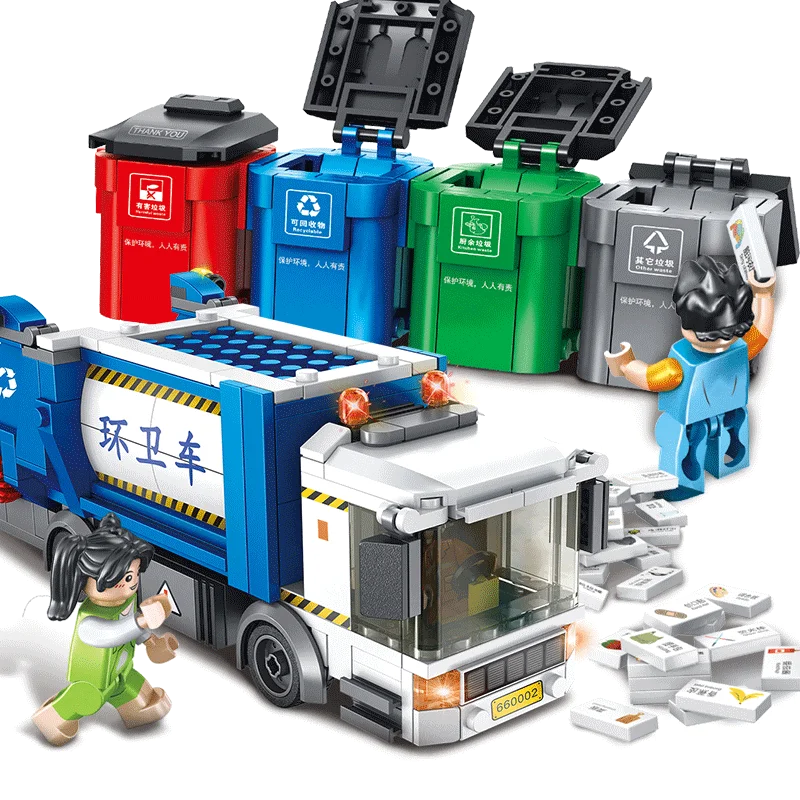 

620 PCS Legoings City Creative Series Garbage Classification Sanitation Truck Building Blocks Brick Educational DIY Kid Toys