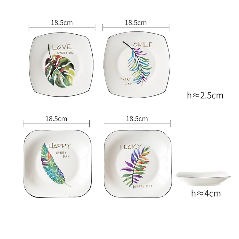 4pcs set Нордические 4 шт. зеленые растения керамическая обеденная тарелка фарфор десерт торт блюдо в стиле вестерн еда говядины тарелки для стейков набор столовой посуды для кухни - Цвет: 4pcs set