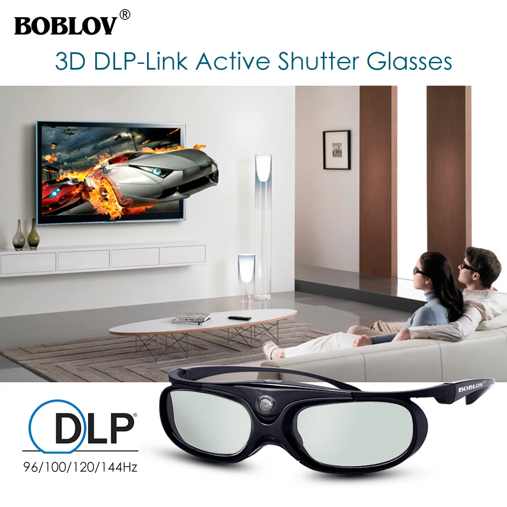 5 шт. BOBLOV активный затвор 3D очки DLP Link USB синие совместимые BenQ W1070 W700 проектор Dell для
