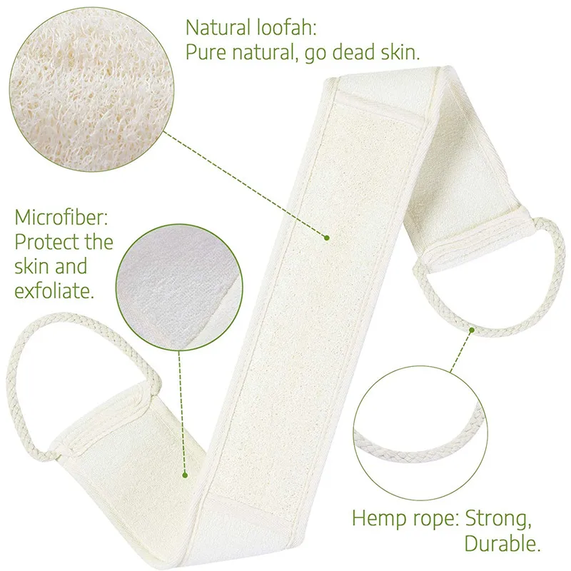 Exfoliating Loofah Back Scrubber For Shower Natural Long Handle Loofah Back Strap Washer Sponge Spa Body Skin Brush CleaningTool 5