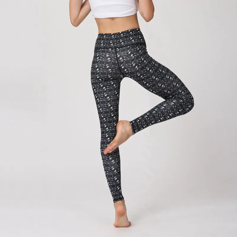 big Promotion) Printed Pants Women's Sportswear High Waist Compression Yoga Wide Belt Elastic Yoga Pants