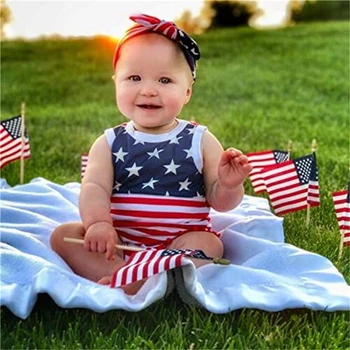 

Baby Summer Clothes New born Rompers Sleeveless Independence Day Star Flag Tassel Romper Baby Girl July 4th Patriotic Jumpsuits