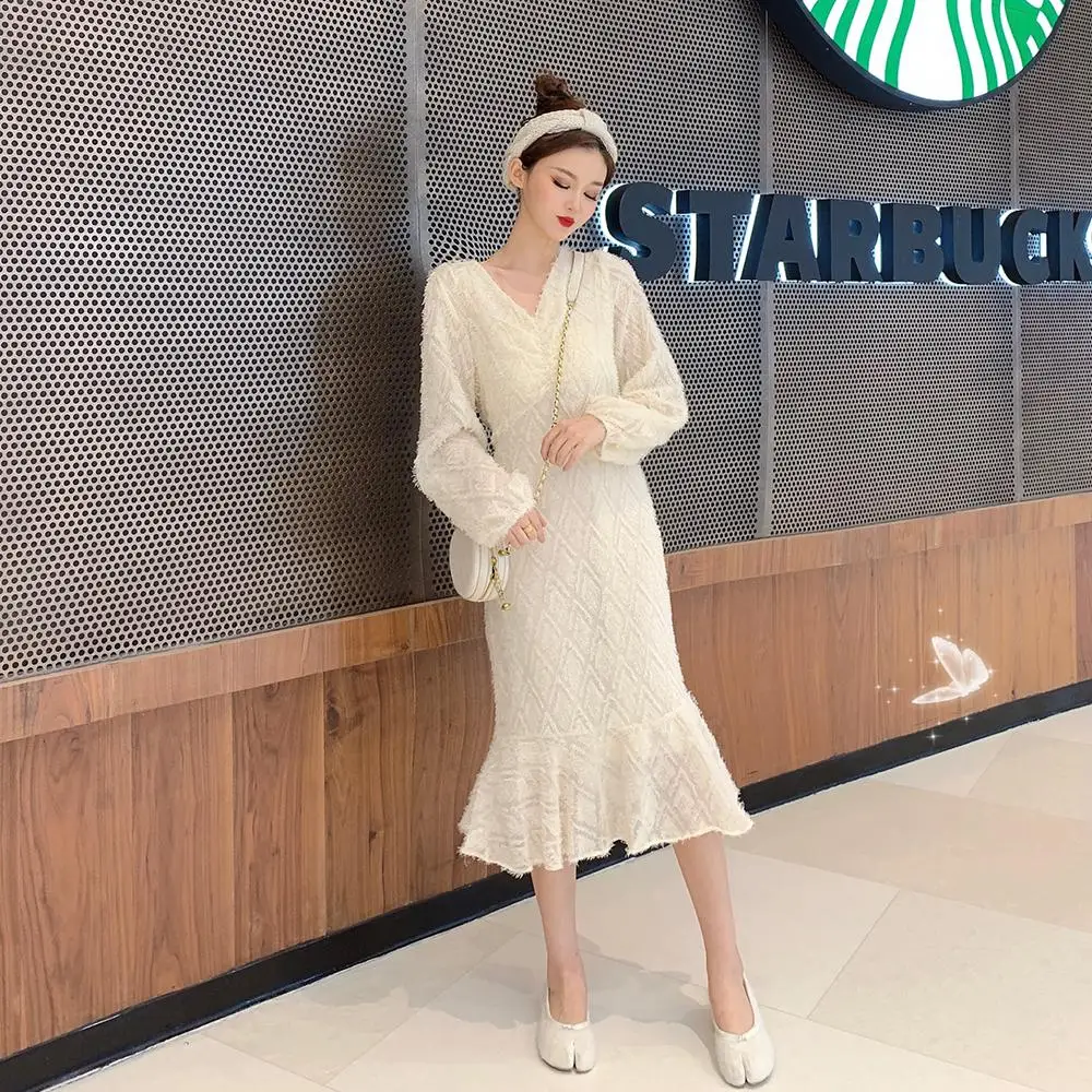 large size maxi Dress for women Spring Black Long lantern Sleeve cotton ladies Office velvet Wrap Loose Party Dresses | Женская одежда