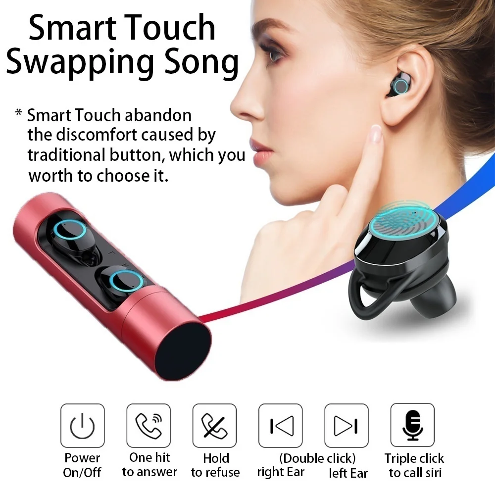 VTIN X8 Wireless Bluetooth 5.0 Smart Touch Earphones IPX6 Waterproof Earbud for All Smart Phone Sports Multifunction Chargin
