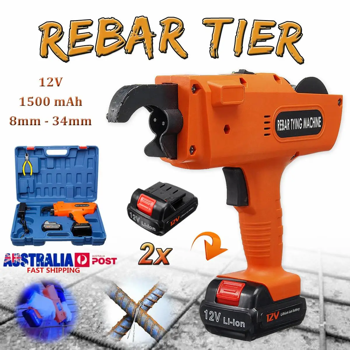 

12V 8-34mm Automatic Rebar Tying Tool In Electric Drills Handheld Rebar Tier Machine Wire Knoting Cordless Rechargeable Battery