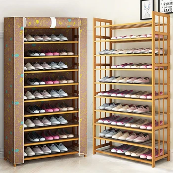 

Bamboo Solid Wooden Simple Shoe Rack Shelf 6-11 Layer Dust-proof Cover Kids Toy Cabinet Dorm Door Wall Storage Organizer Holder