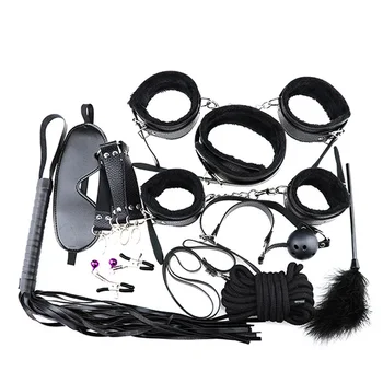 10PCS sex Toys tools Kit BDSM bandage restraints Belt Sets sex game for couples Fetish SM slave Gags handCuffs flogger whips 3