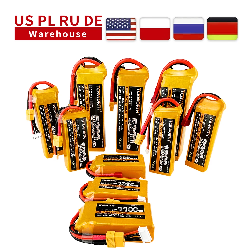 RC LiPo Battery 2S 7.4V 1500mAh 2600mAh 3000mAh 4200mAh 5200mAh 6000mAh 25C 35C 60C For RC Airplane Drone Helicopter Car 2S LiPo