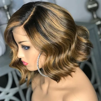 

Short Blonde Ombre Colored Highlight Body Wave Silk Base Lace Front Human Hair Wigs Remy Pre Plucked 4*4 Silk Top Closure Wig